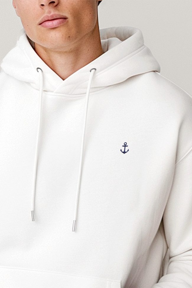 Anchor Logo, Φούτερ με Κουκούλα σε Λευκό Χρώμα