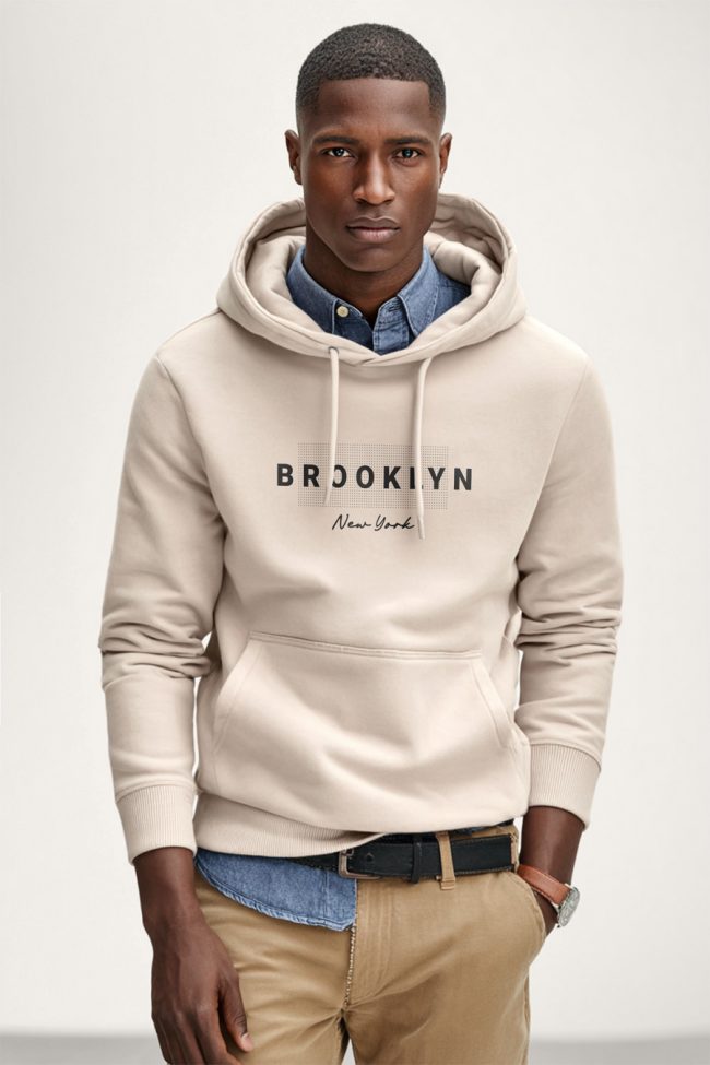 Brooklyn Grid, Φούτερ με Κουκούλα σε Εκρού Χρώμα