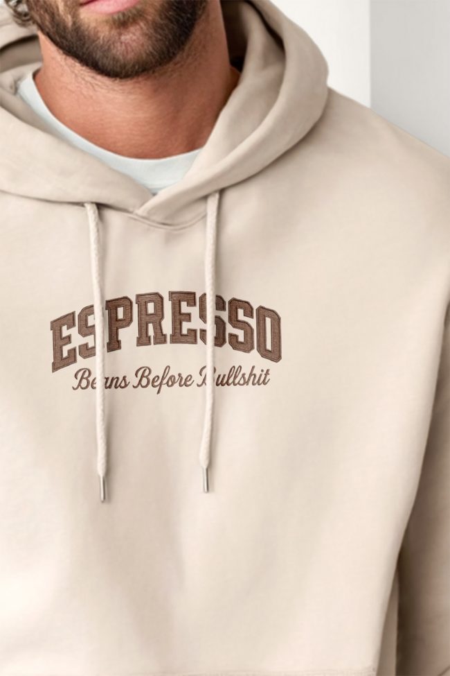 Espresso First, Φούτερ με Κουκούλα σε Εκρού Χρώμα