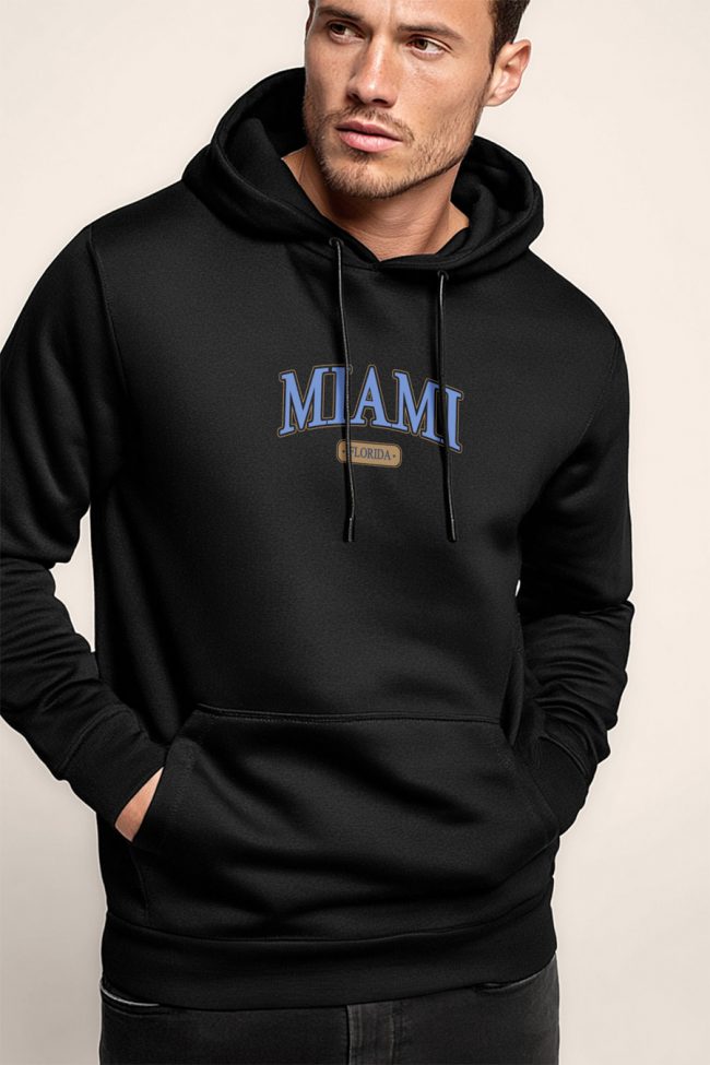 Miami Florida, Φούτερ με Κουκούλα σε Μαύρο Χρώμα