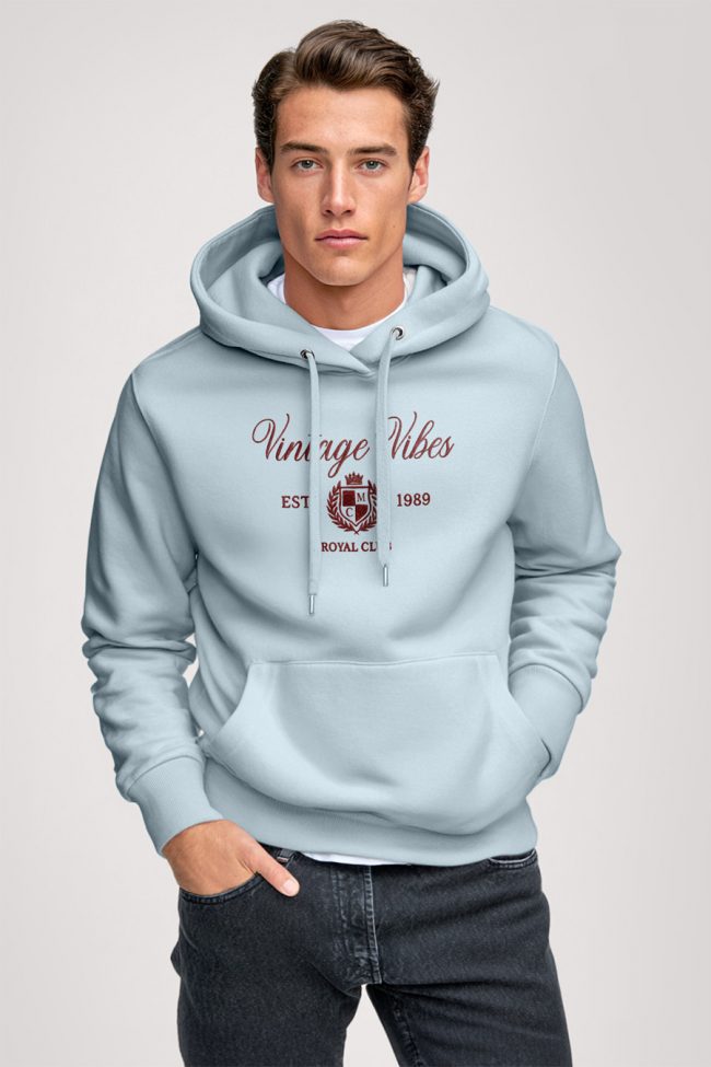 Vintage Vibes Royal Club, Φούτερ με Κουκούλα σε Γαλάζιο Χρώμα