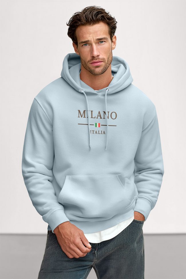 Milano Italia Flag, Φούτερ με Κουκούλα σε Γαλάζιο Χρώμα