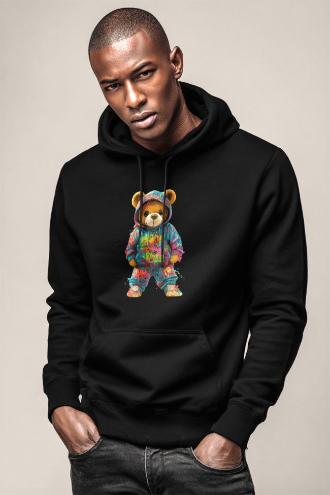 Neon Teddy, Φούτερ με Κουκούλα σε Μαύρο Χρώμα