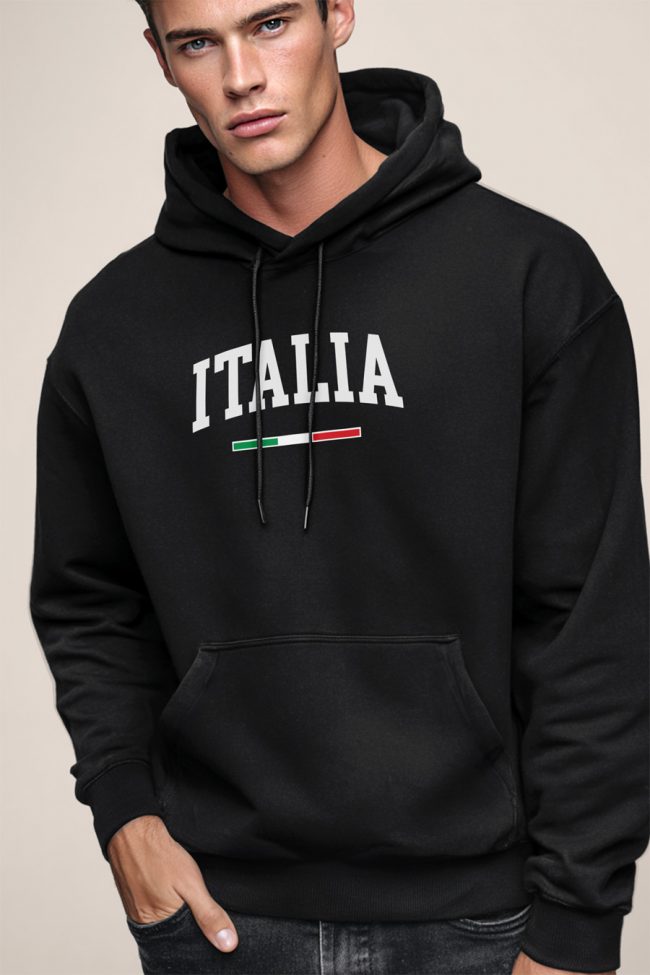 Italia Classic, Φούτερ με Κουκούλα σε Μαύρο Χρώμα
