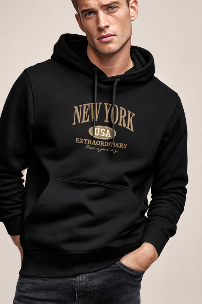 New York Extraordinary, Φούτερ με Κουκούλα σε Μαύρο Χρώμα