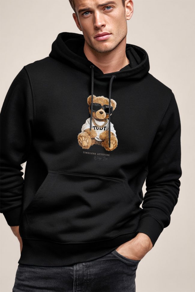 Bling Teddy, Φούτερ με Κουκούλα σε Μαύρο Χρώμα