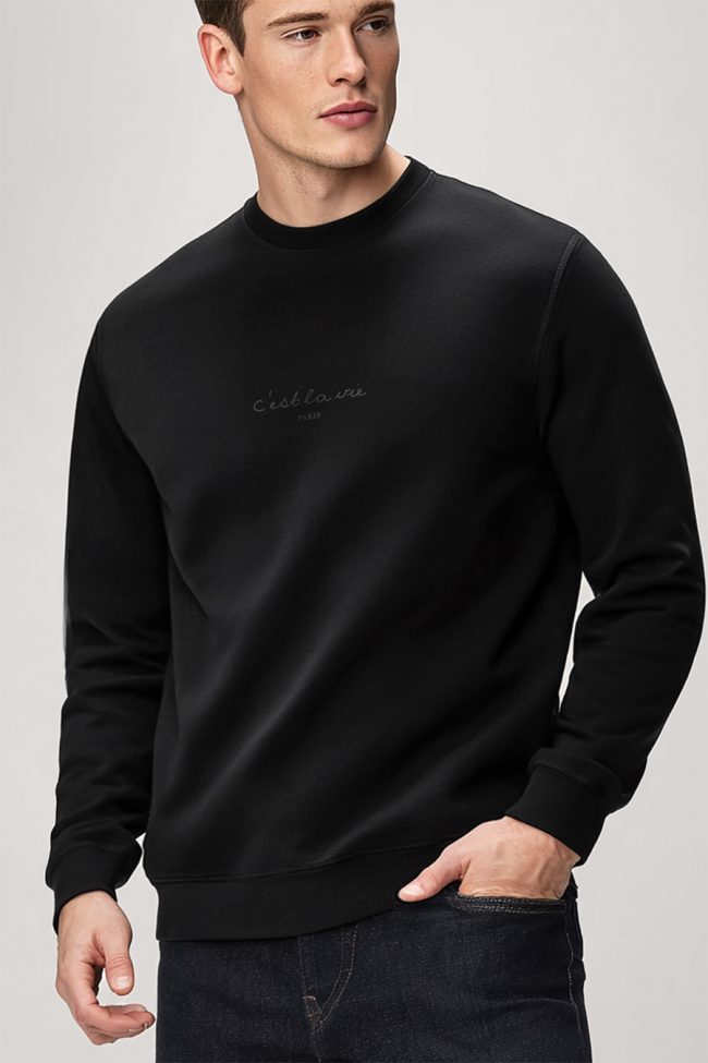 Cest La Vie Calligraphy Black, Φούτερ σε Μαύρο Χρώμα