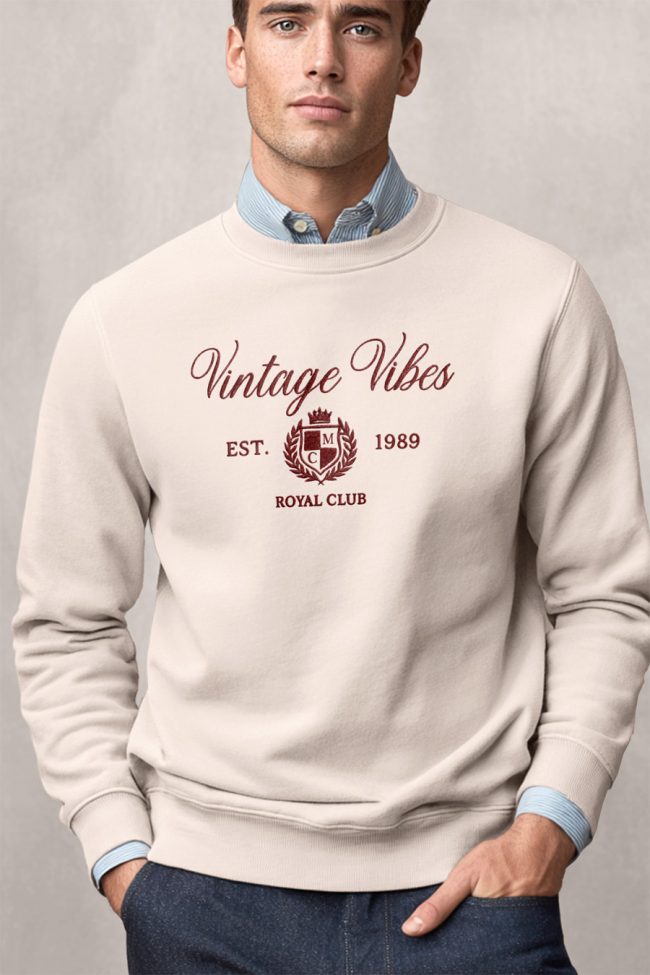Vintage Vibes Royal Club, Φούτερ σε Εκρού Χρώμα