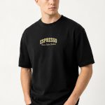 Oversized T-Shirt με Design Print σε Μαύρο Χρώμα, Espresso First