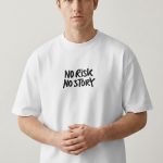 Oversized T-Shirt με Σχέδιο σε Λευκό Χρώμα, No Risk No Story Bold