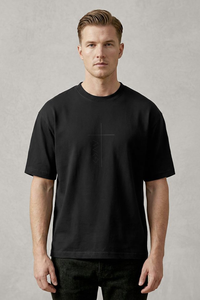 Oversized T-Shirt με Σχέδιο σε Μαύρο Χρώμα, Faith Crossing