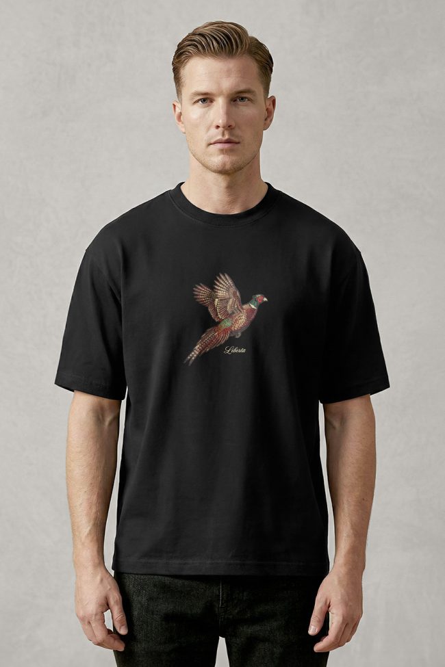 Oversized Ανδρικό T-Shirt σε Μαύρο Χρώμα, Pheasant Liberta