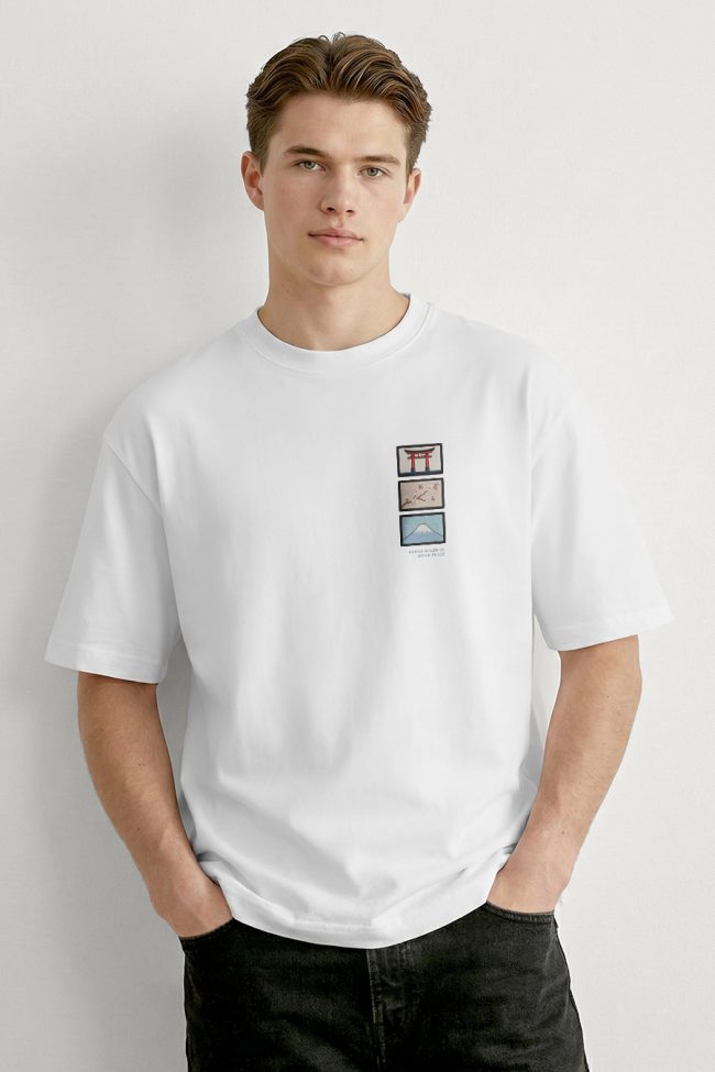 Oversized Ανδρικό T-Shirt σε Λευκό Χρώμα, Zen Balance