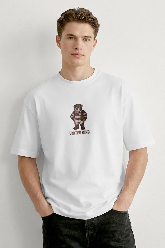 Oversized Ανδρικό T-Shirt σε Λευκό Χρώμα, United Kind Bulldog