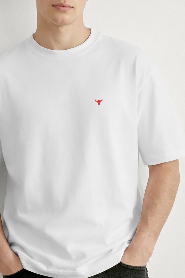 Oversized T-Shirt με Design Print σε Λευκό Χρώμα, Bull Noir