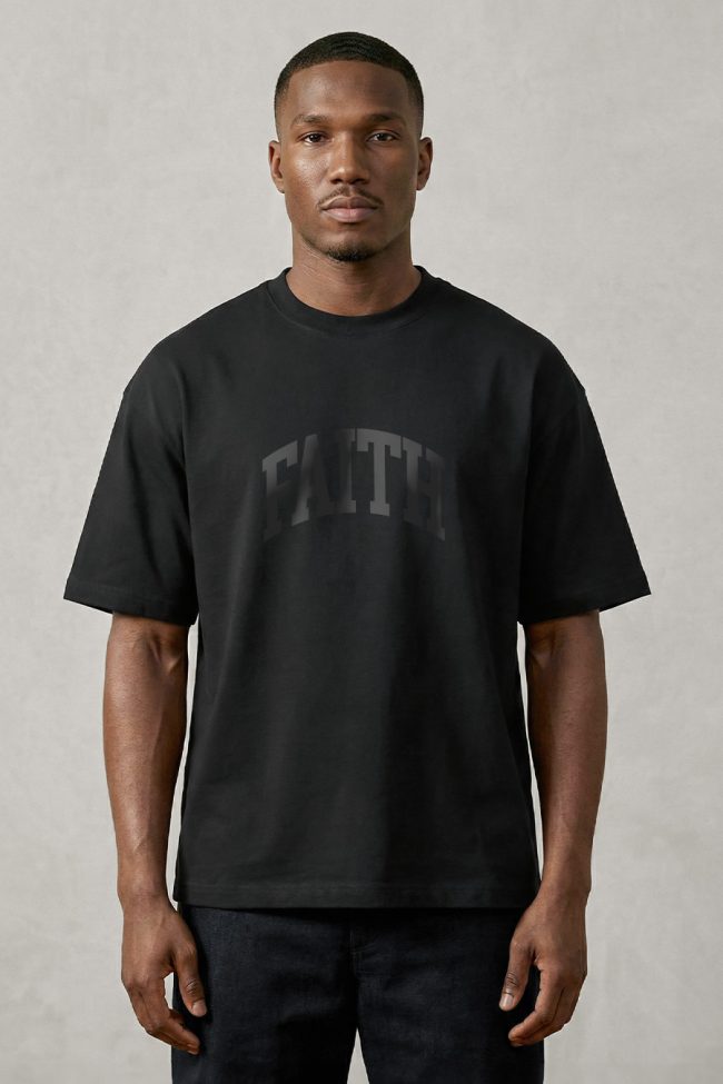 Oversized T-Shirt με Σχέδιο σε Μαύρο Χρώμα, Faith Arc