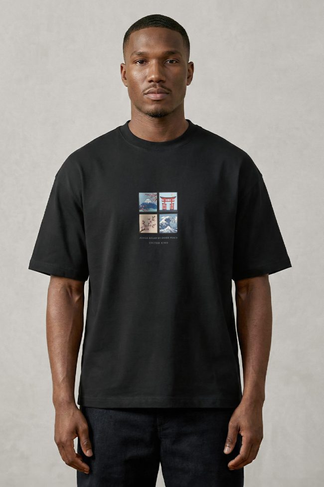 Oversized Ανδρικό T-Shirt σε Μαύρο Χρώμα, Inner Peace