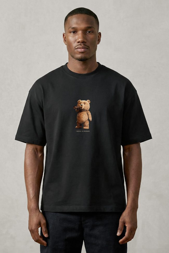 Oversized T-Shirt σε Μαύρο Χρώμα, Cheers To Fridays Teddy