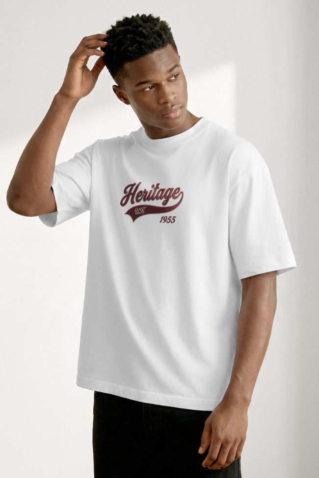 Oversized T-Shirt με Σχέδιο σε Λευκό Χρώμα, Heritage UK