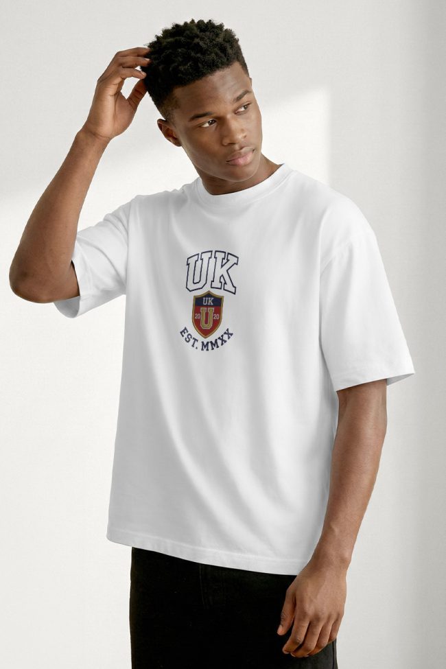 Oversized Ανδρικό T-Shirt σε Λευκό Χρώμα, UK Varsity