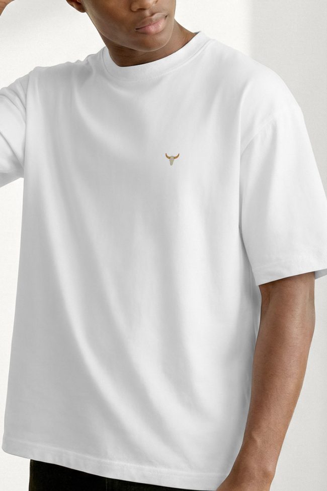 Oversized T-Shirt με Design Print σε Λευκό Χρώμα, Horns
