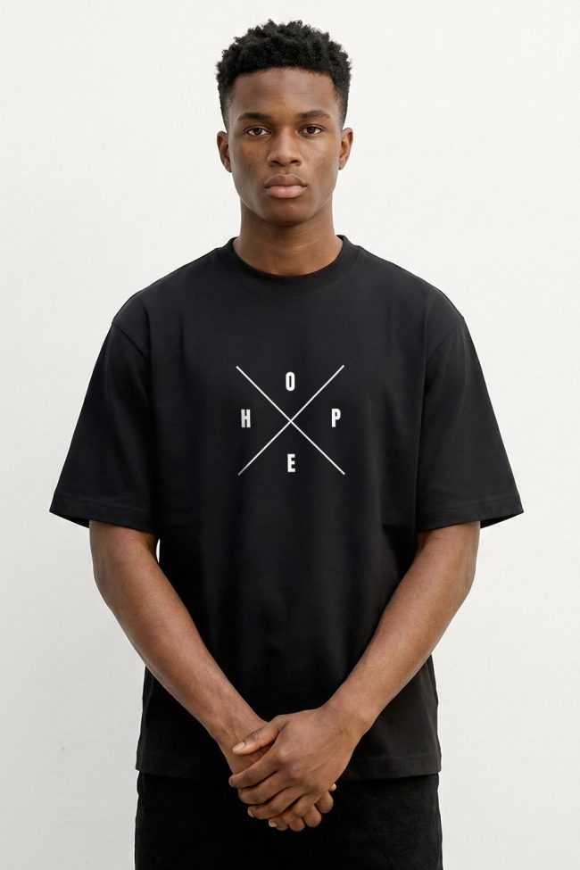 Oversized T-Shirt με Σχέδιο σε Μαύρο Χρώμα, Hope Lines