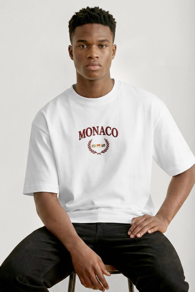Oversized Ανδρικό T-Shirt σε Λευκό Χρώμα, Monaco Royal