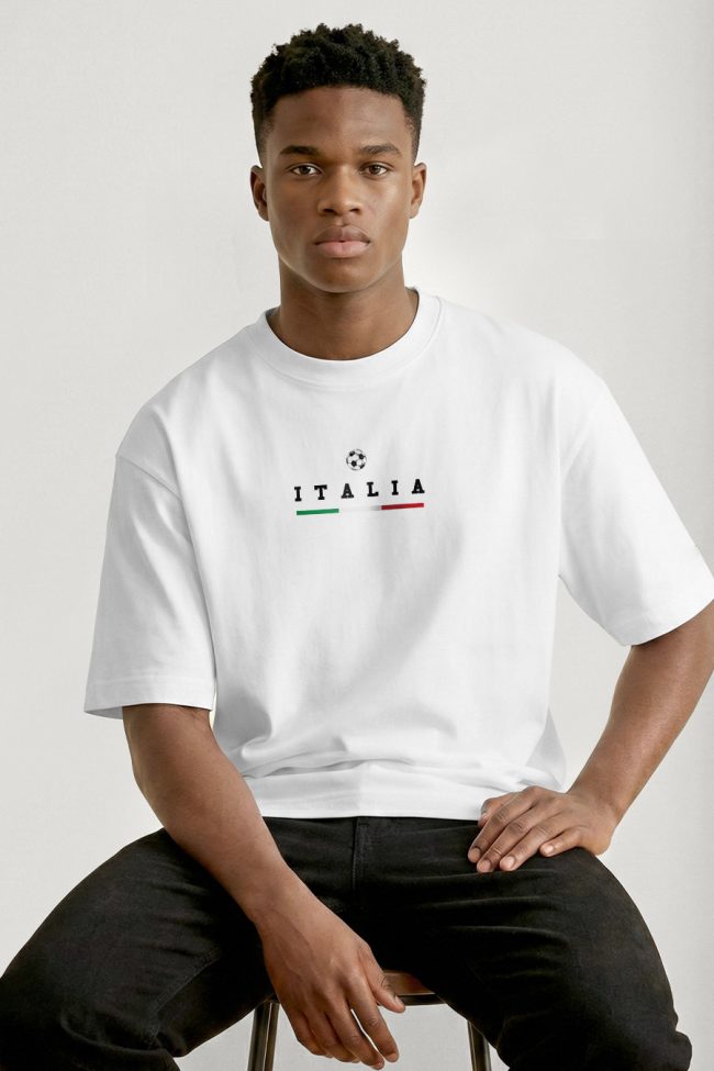 Oversized Ανδρικό T-Shirt σε Λευκό Χρώμα, Italia Goal