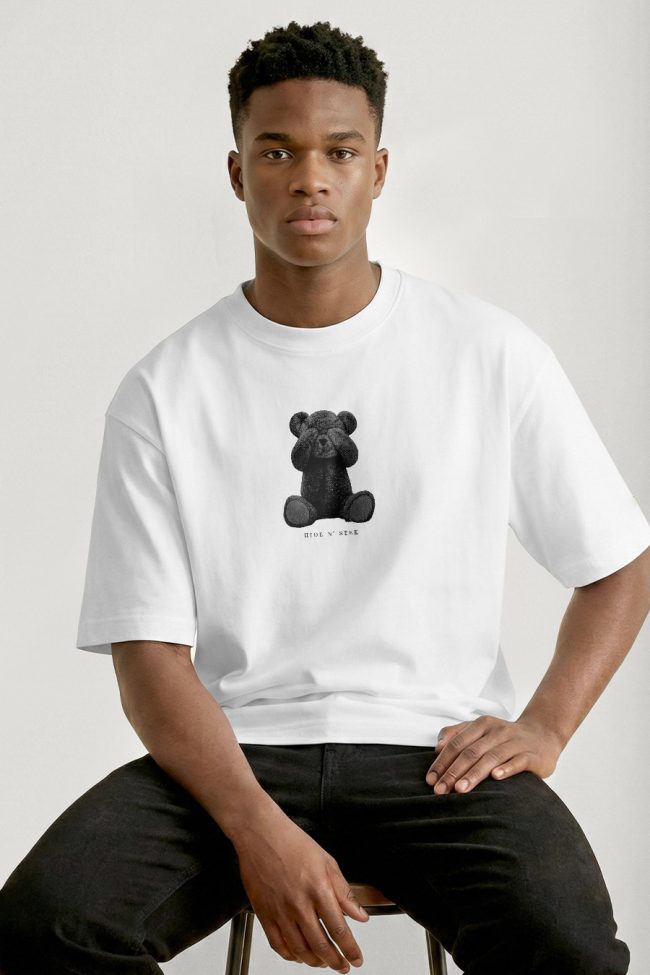 Oversized Ανδρικό T-Shirt σε Λευκό Χρώμα, Hide N Seek