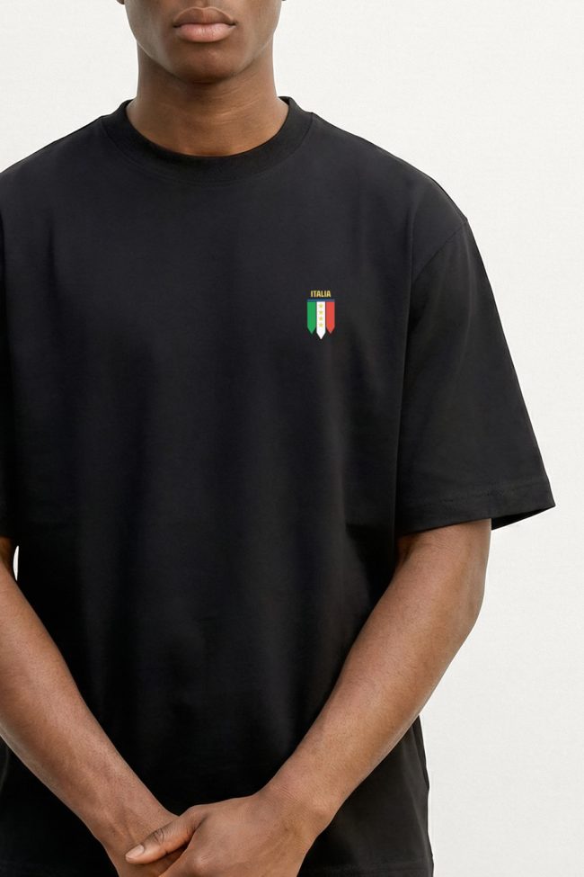 Oversized T-Shirt σε Μαύρο Χρώμα με σχέδιο, Italia Shield