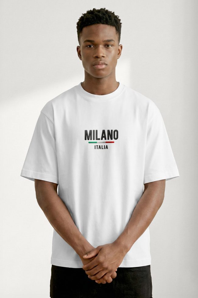 Oversized Ανδρικό T-Shirt σε Λευκό Χρώμα, Milano Stripe Bold