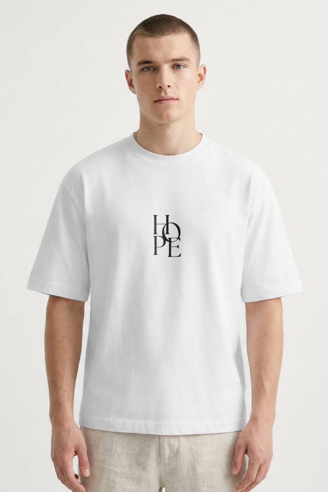 Oversized T-Shirt με Σχέδιο σε Λευκό Χρώμα, Hope Black