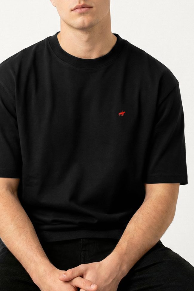 Oversized T-Shirt με Design Print σε Μαύρο Χρώμα, Red Rider