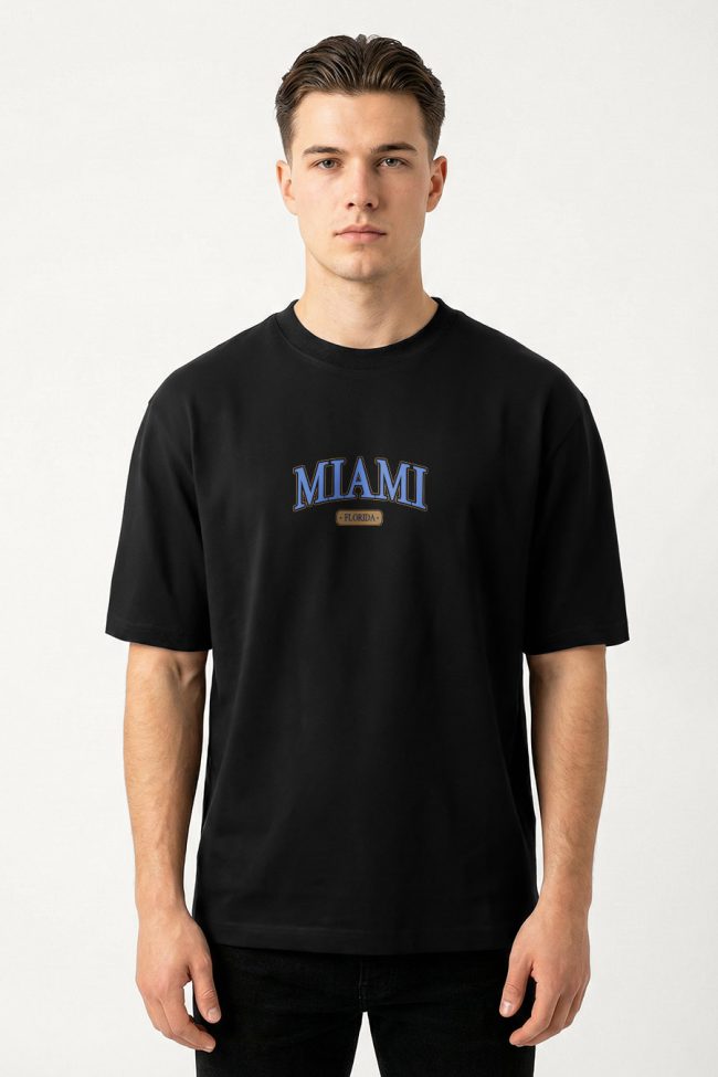 Oversized T-Shirt σε Μαύρο Χρώμα με σχέδιο, Miami Florida
