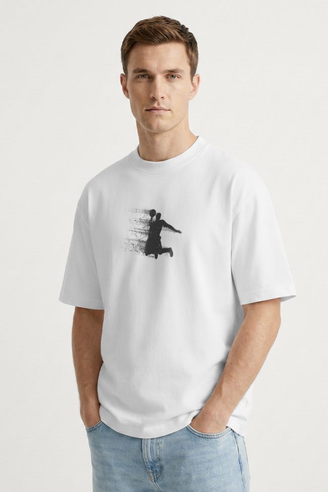 Oversized T-Shirt σε Λευκό Χρώμα με σχέδιο, Dunking GOAT