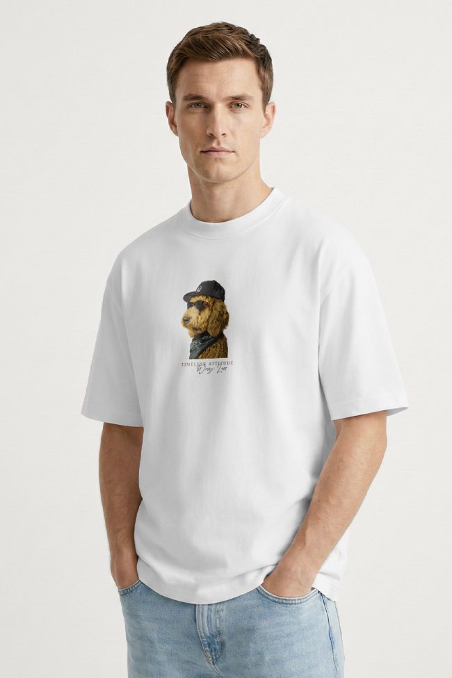 Oversized T-Shirt με Design Print σε Λευκό Χρώμα, Cool Doodle