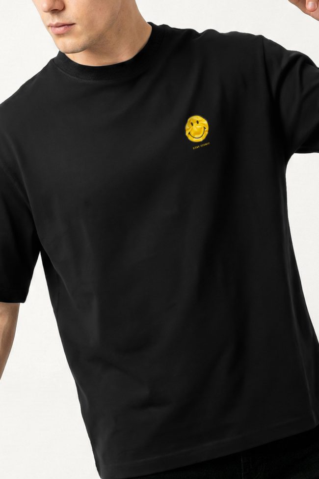 Oversized T-Shirt σε Μαύρο Χρώμα με σχέδιο, Iconic Smiley