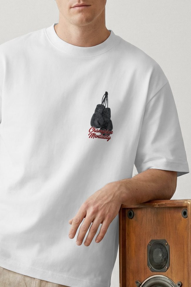 Oversized T-Shirt σε Λευκό Χρώμα με σχέδιο, Champion Mentality