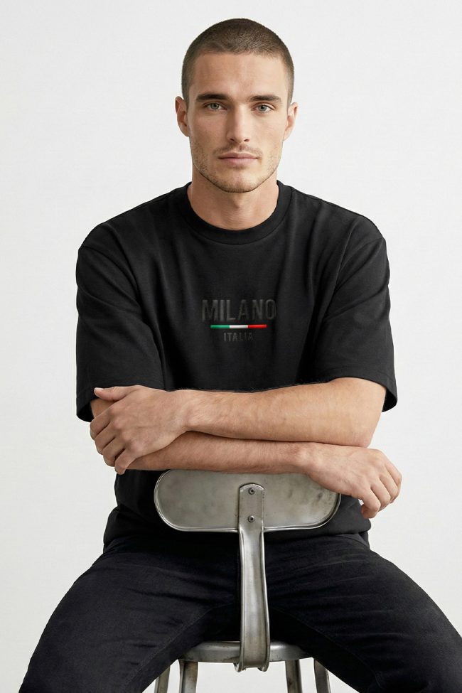 Oversized Ανδρικό T-Shirt σε Μαύρο Χρώμα, Milano Stripe Bold
