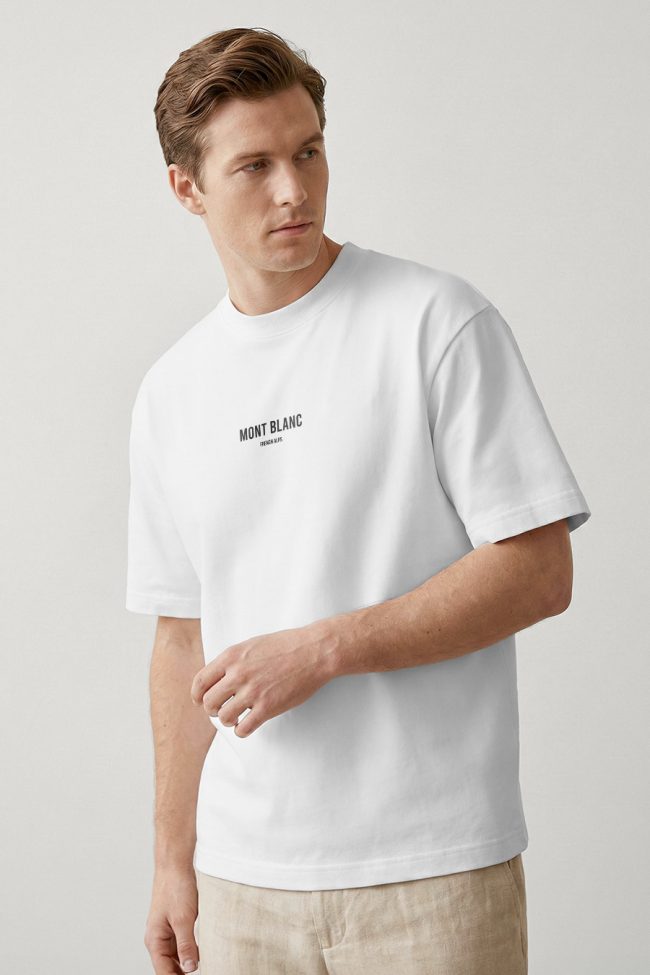 Oversized T-Shirt σε Λευκό Χρώμα με σχέδιο, Mont Blanc Minimal