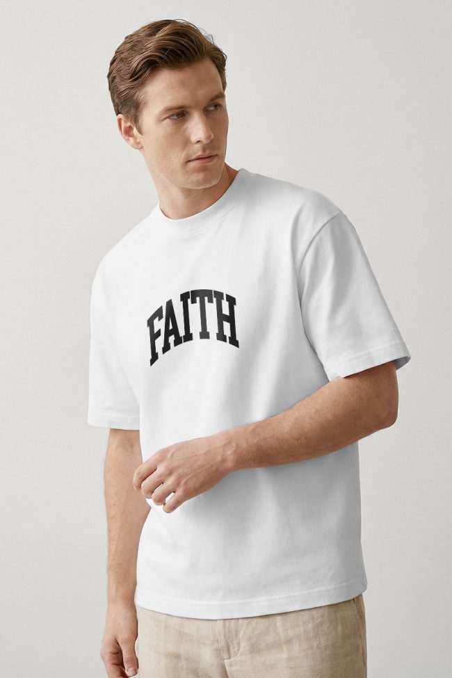 Oversized T-Shirt με Σχέδιο σε Λευκό Χρώμα, Faith Arc