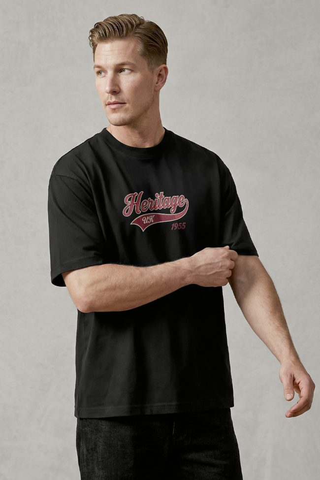 Oversized T-Shirt με Σχέδιο σε Μαύρο Χρώμα, Heritage UK