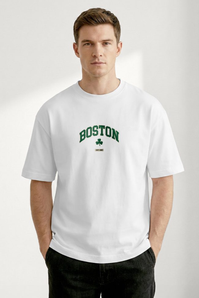 Oversized T-Shirt σε Λευκό Χρώμα με σχέδιο, Boston Legacy