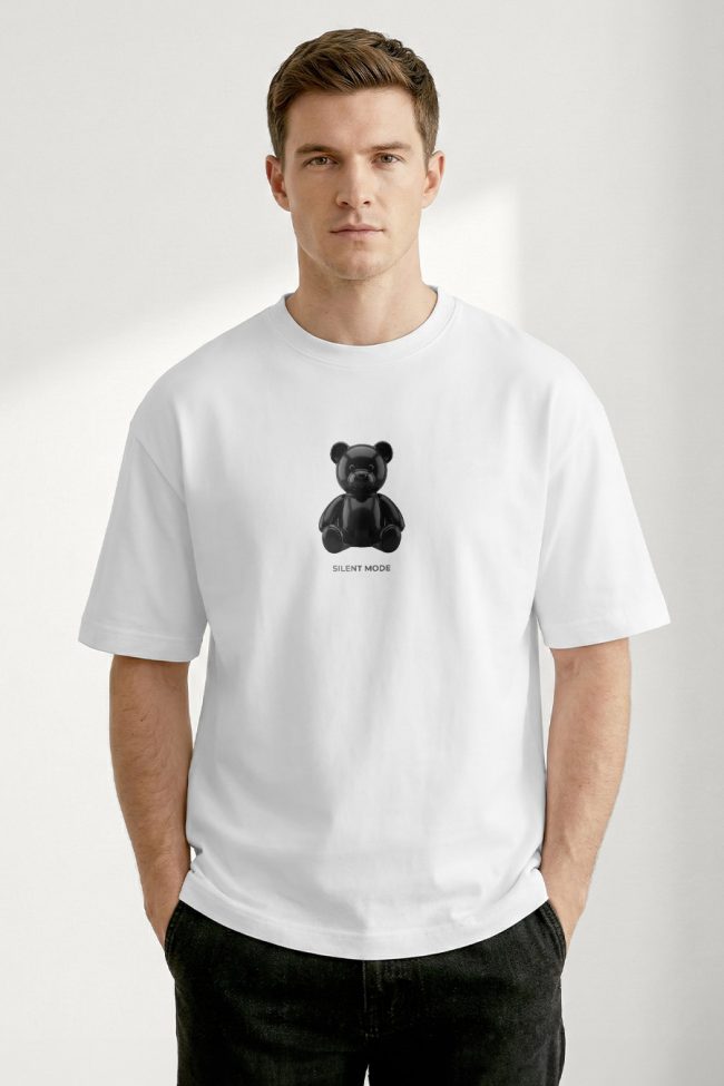 Oversized T-Shirt σε Λευκό Χρώμα με σχέδιο, Silent Mode