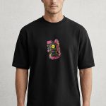 Oversized T-Shirt με Design Print σε Μαύρο Χρώμα, Insert Coins After Dark