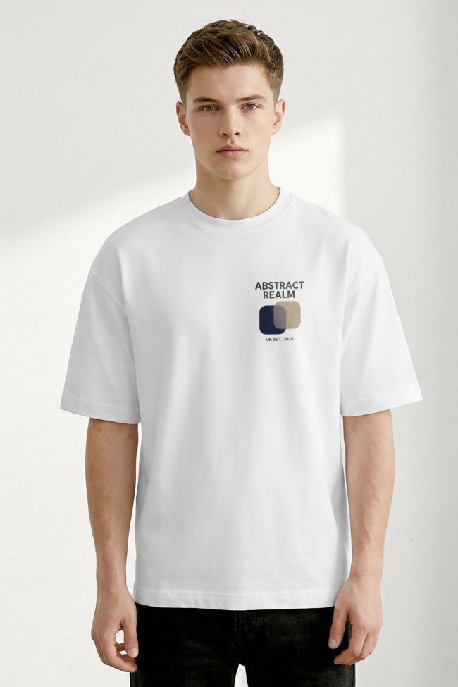 Oversized T-Shirt με Σχέδιο σε Λευκό Χρώμα, Abstract Realm