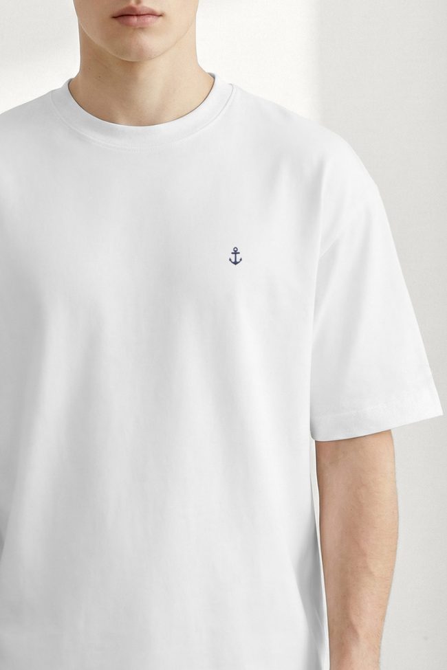Oversized T-Shirt με Design Print σε Λευκό Χρώμα, Anchor Logo