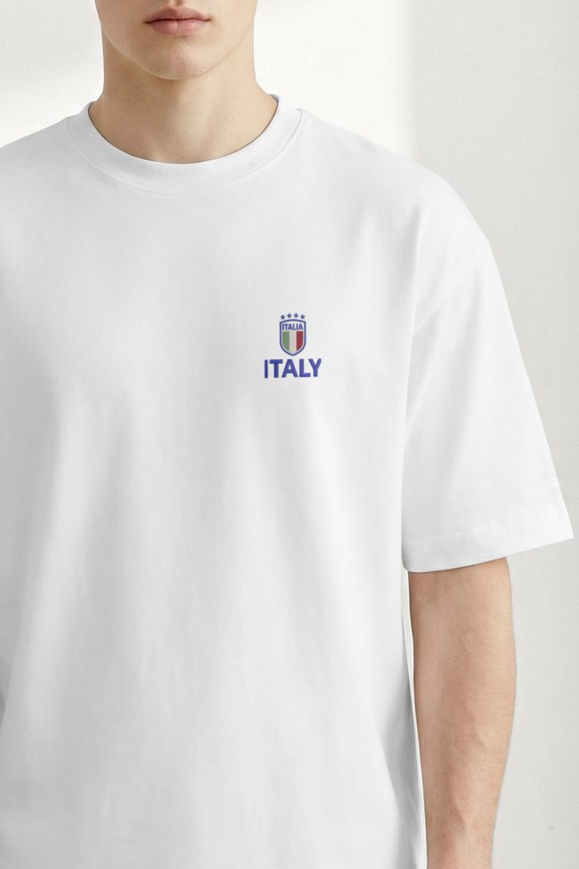 Oversized T-Shirt με Σχέδιο σε Λευκό Χρώμα, Italia Emblem