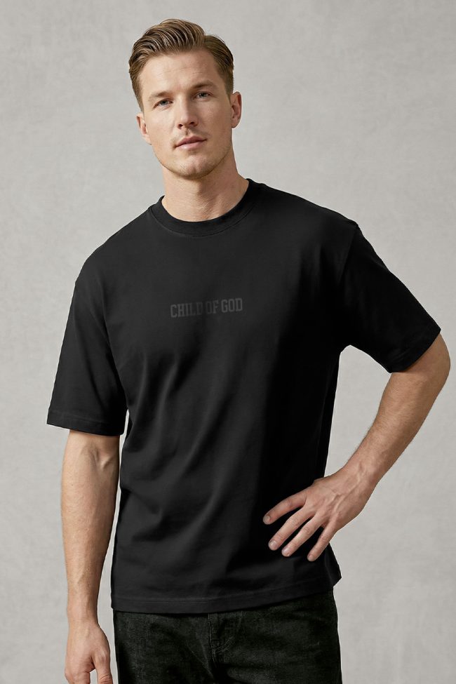 Oversized T-Shirt με Σχέδιο σε Μαύρο Χρώμα, Child of God