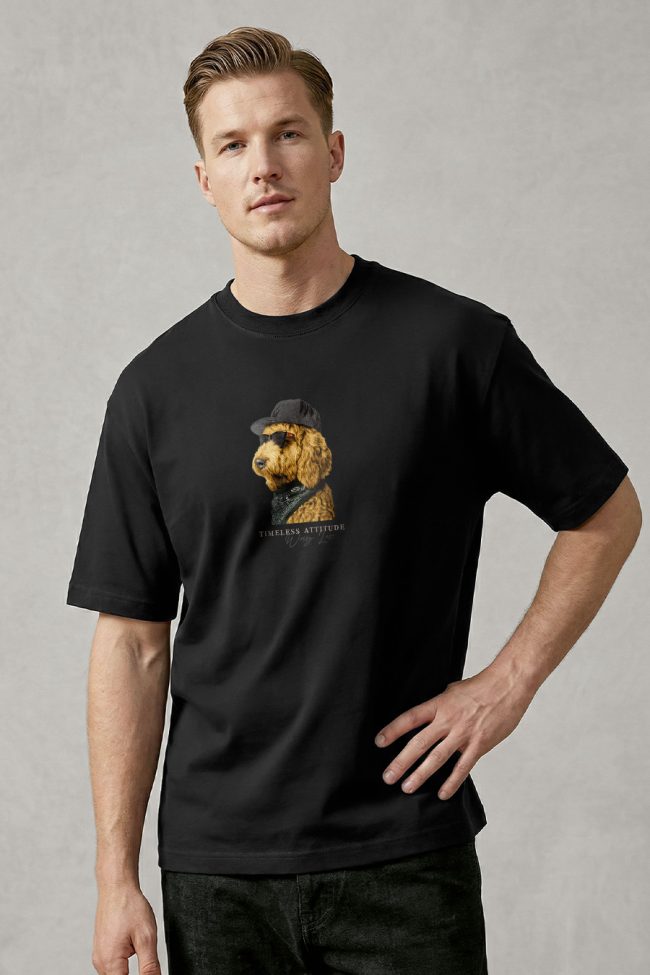 Oversized T-Shirt με Design Print σε Μαύρο Χρώμα, Cool Doodle